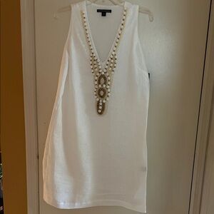 Boston Proper White linen V-Neck dress with Beaded Accents
Fully lined